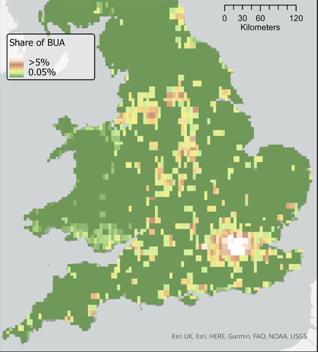 Figure 12. Share of the built-area, HYDE model for 1830.