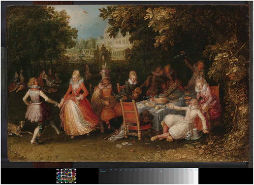 Figure 2. David Vinckboons, Garden Party, c. 1610, oil on panel, 28.4 × 43.6 cm, Rijksmuseum, Amsterdam, inv. no. SK-A-2109 (artwork in the public domain).