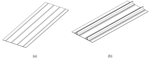 Figure 2. CAD model of the aeronautical CFRP component: (a) the front and (b) the back surface