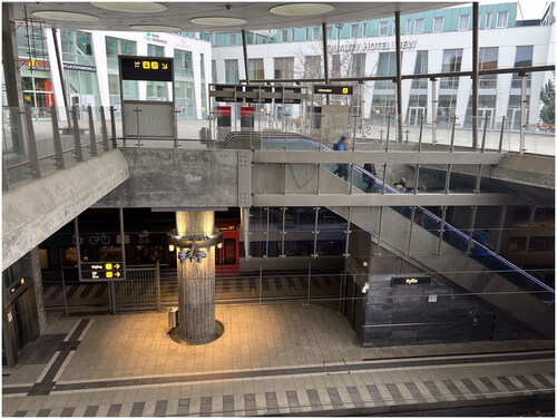 Figure 2. Hyllie Station from inside, looking down towards the fenced train track. Photo: Marcella Holtz.