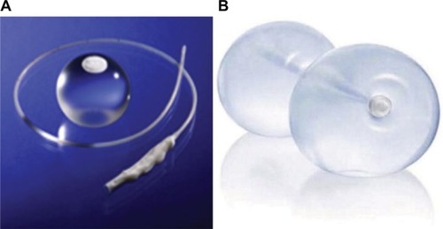 Figure 1 (A) Apollo Orbera intragastric balloon and (B) ReShape Integrated Dual Balloon system.