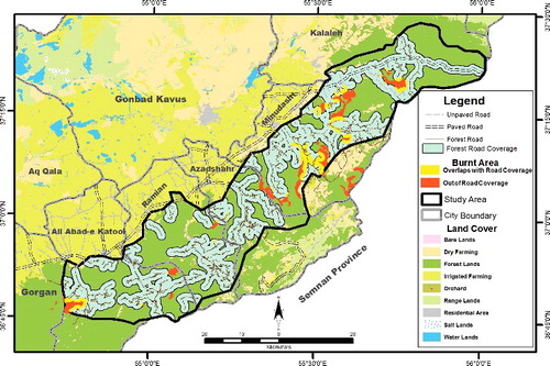 Figure 6. Burnt areas that show overlaps with forest road network coverage and outside of it.