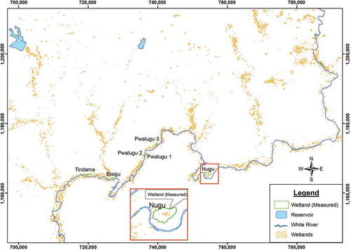 Figure 4. Floodplain wetland probability map of the White Volta Basin, Ghana. (Map was generated using seven variables as input into the logistic regression model). For full color versions of the figures in this paper, please see the online version.