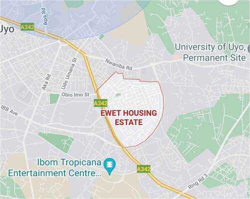 Figure 1. Map of Ewet housing estate in Uyo, Akwa Ibom State, Nigeria.