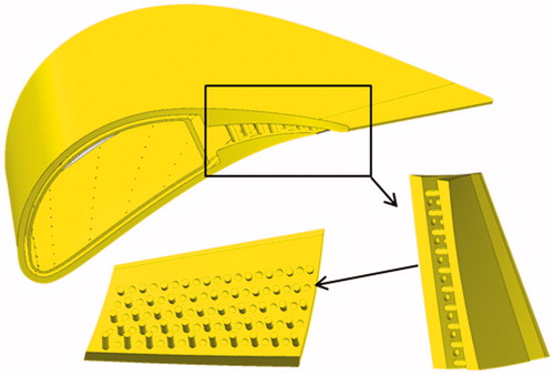Figure 3. The schematic of the blade with dimples added between the pin fins at trailing edge.