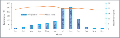 Figure 2. Monthly mean precipitation and temperature in the Modjo watershed.