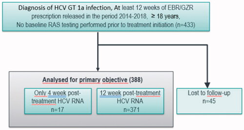 Figure 1. Outcome among 433 patients with HCV infection treated with EBR/GZR for 12 weeks.