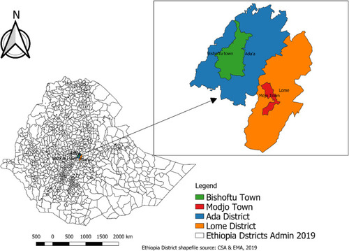 Figure 1 Map of Ethiopia depicting the study areas.