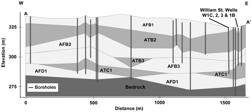 Figure 9. Geologic cross-section through the William Street well field.