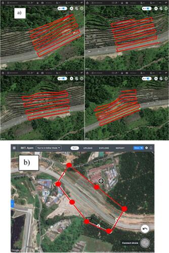 Figure 4. UAV survey flight path (a) Site 1; (b) Site 2.