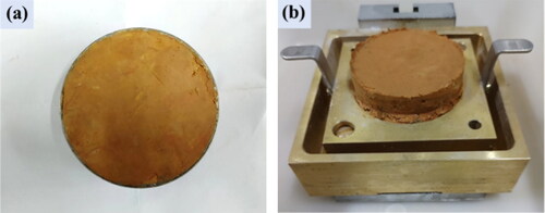 Figure 7. Photographs of samples for direct shear test: (a) before shear failure; (b) after shear failure.
