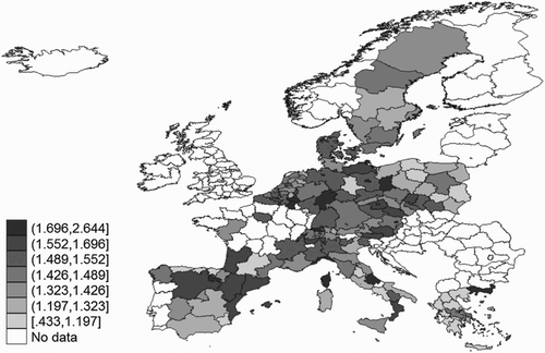 Figure 4: Regional variance in families’ social networks based on frequency of contact