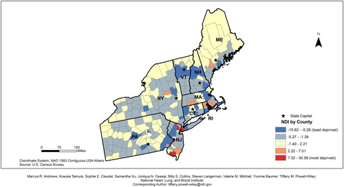 Figure 2. 2010 Northeastern states neighborhood deprivation index (NDI).