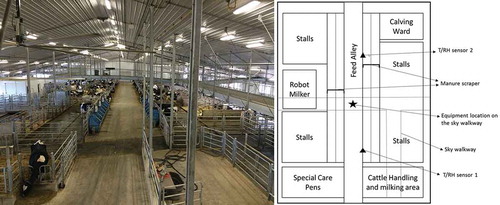 Figure 1. Inside view and brief schematic plan of the dairy barn.