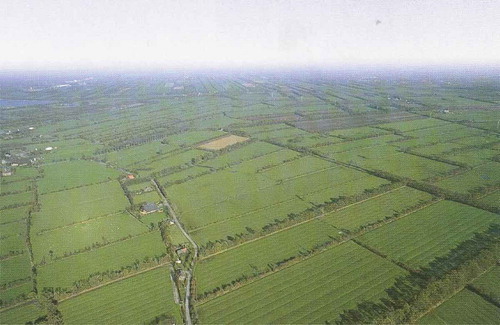Figure 1 Aerial photograph of part of the National Landscape Northern Frisian Woodlands with characteristic, relatively small, elongated fields separated by hedges with a high biodiversity.