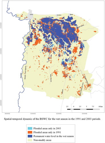 Figure 8. Spatiotemporal dynamics of the BSWC for wet season in 1991 and 2003.