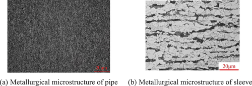Figure 7. Metallurgical microstructure of pipe and sleeve.