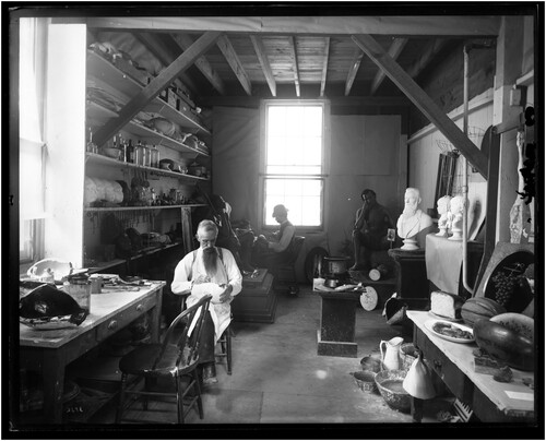 Figure 10. Sculptor, John W. Hendley, working on exhibit preparation at the National Museum in the 1880s. Image is undated, but Hendley’s recorded dates are between 1885–1886 (SI Preparators’ Reports, Smithsonian Institution Archives, Record Unit 408, USNM). Photograph from the Smithsonian Institution Archives, Acc. 11-006, Box 009, Image No. MAH-3678.