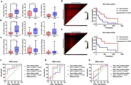 Figure 2. Higher PD-1 and Tim-3 on IFN-γ+ T cell subsets are related with poor prognosis in AML.