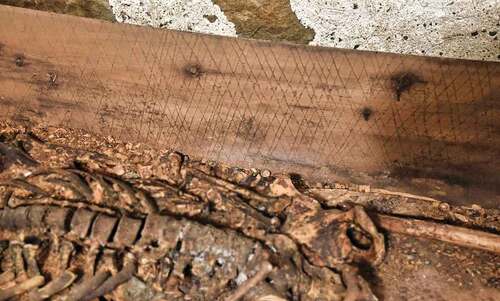 Figure 3. Carvings on the inner planks of coffin 3. Photo: Ulla Moilanen.