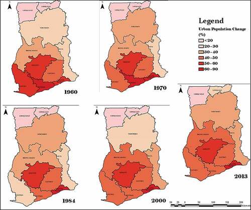 Figure 4. Urban growth evolution of Ghana (from 1960 to 2013).