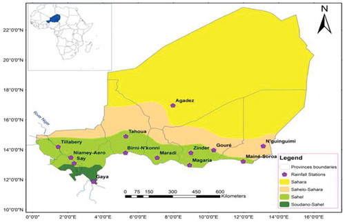 Figure 1. Map of Niger and the rainfall stations used in the study.