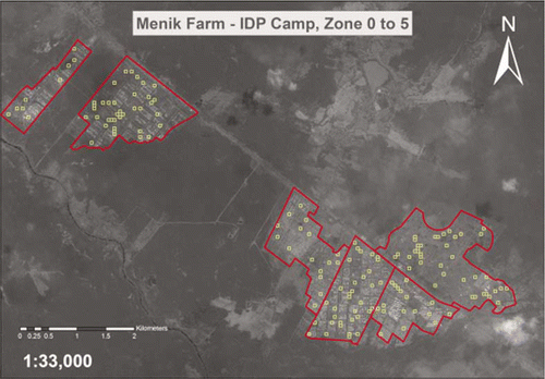 Figure 5.  Presentation of the random selected samples within Menik Farm IDP Camp. WorldView-1 imagery © Digitalglobe 2009, distributed by e-GEOS.