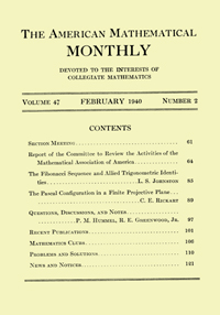 Cover image for The American Mathematical Monthly, Volume 47, Issue 2, 1940