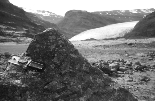 FIGURE 3. The terminus of Lambatungnajökull in 1998, viewed from the east. This photograph was taken from approximately where the ice margin would have been in ∼1890, according to CitationThorarinsson (1943)