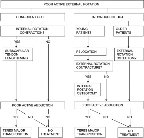 Figure 1. Treatment flow chart for brachial plexus birth injury with poor active external rotation. GHJ = glenohumeral joint.