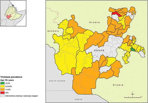 Figure 3. Prevalence of trichiasis in those aged ≥15 years, Global Trachoma Mapping Project, Southern Nations, Nationalities, and Peoples’ Region, Ethiopia, 2013–2014.