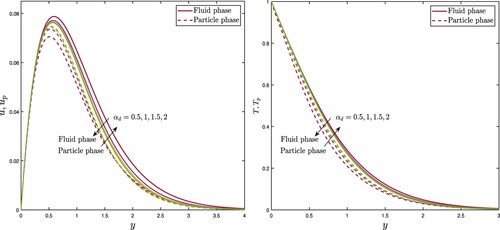 Figure 7. Variational effects of fluid-particle interaction on velocity and temperature distribution.