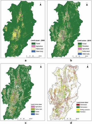 Figure 3. Spatial distribution of community forests in Nan province. Areas in white on the map represent non-forest uses such as agriculture, water, and fallow land.