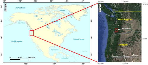 Figure 1. a) North America and b) Cascadian arc and Mount St. Helens position (red square).