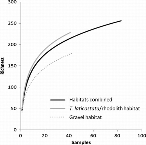 Figure 3  Taxon accumulation curves for samples collected in all habitat types.