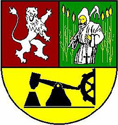 Figure 2. The current coat of arms of Lauchhammer (Source: https://www.heraldry-wiki.com/heraldrywiki/index.php?curid=56835).