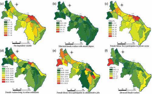 Figure 3. Geographical distribution of the dependent and independent variables.