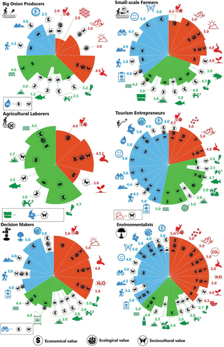 Figure 4. Importance and values associated with NCP according to different actors.