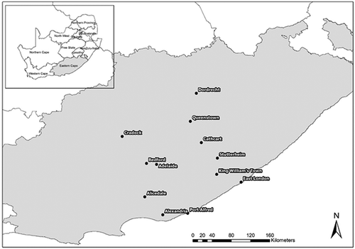 Figure 1. Location of study sites along two belts, each from inland to coast.