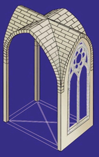 Figure 4. Diagram of a Gothic bay. This image is a composite made from two separate Public Domain diagrams, one of a Gothic bay, and one of a Gothic tracery window, using Microsoft PowerPoint drawing tools and Adobe Photoshop. Reprinted with permission of Anne-Marie Bouché.