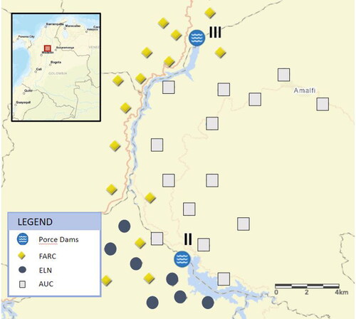 Figure 2. Porce II and Porce III dams and armed group presence (1995–2010).Source: Produced by author.