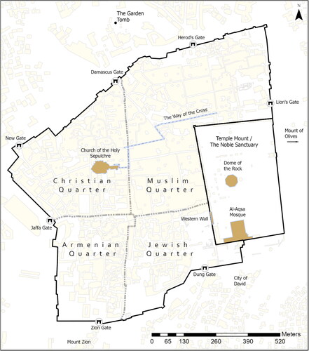 Figure 2. Map of the Old City of Jerusalem (Source: Authors).