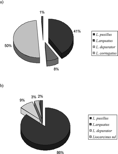 Figure 4. %IRI values of Liocarcinus sp. in females (a) and males (b) of Raja radula.