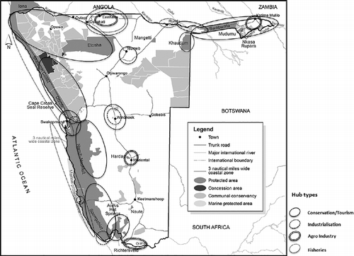 Figure 1 Industrial, conservation, fisheries and irrigation hubs in Namibia.