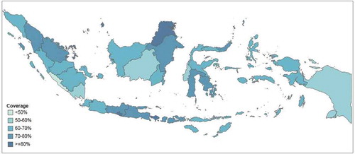 Figure 1. Access to improved drinking water in 34 provinces in Indonesia (SUSENAS 2015).