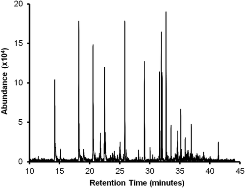 Figure 1. Selected chromatogram of M. longissimus dorsi.Figura 1.. Cromatograma seleccionado de M. longissimus dorsi.