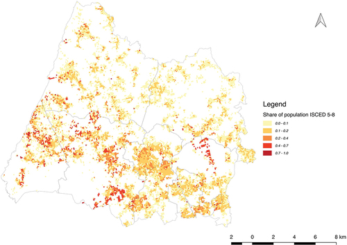 Figure 3. Example of a human capital indicator spatializing one of Sintra’s strengths: share of population with higher levels of education (ISCED 5–8).