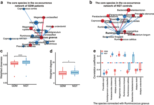 Figure 3. Analysis of core species in gut bacterial co-occurrence network in GDM patients and pregnant women with NGT.