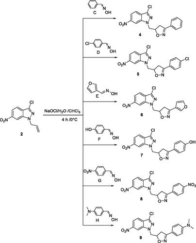 Scheme 2. Synthesis of new isoxazoline-6-nitro-1H-indazole derivatives.