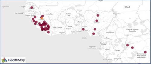 Figure 1. Ebola outbreak as September 1, 2014 from http://healthmap.org.